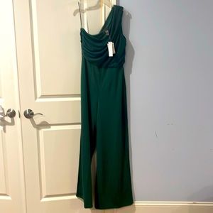 Emerald colored one shoulder jumpsuit